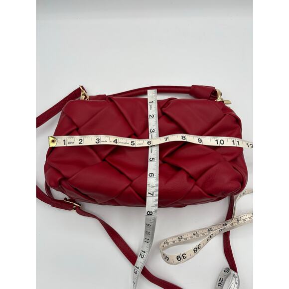 Valentina Fiore Red Italian Leather Handbag  Crossbody Adjustable Purse - Picture 9 of 10